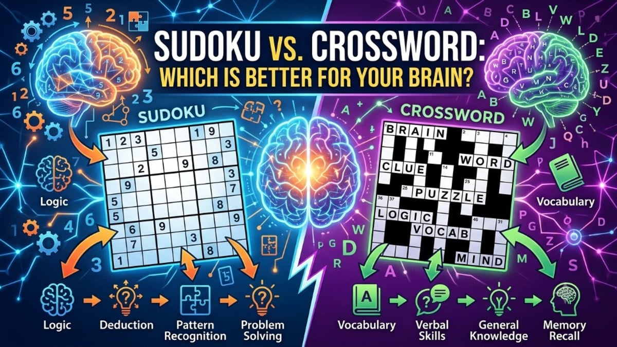 A Sudoku grid and a crossword grid side by side with a versus symbol between them